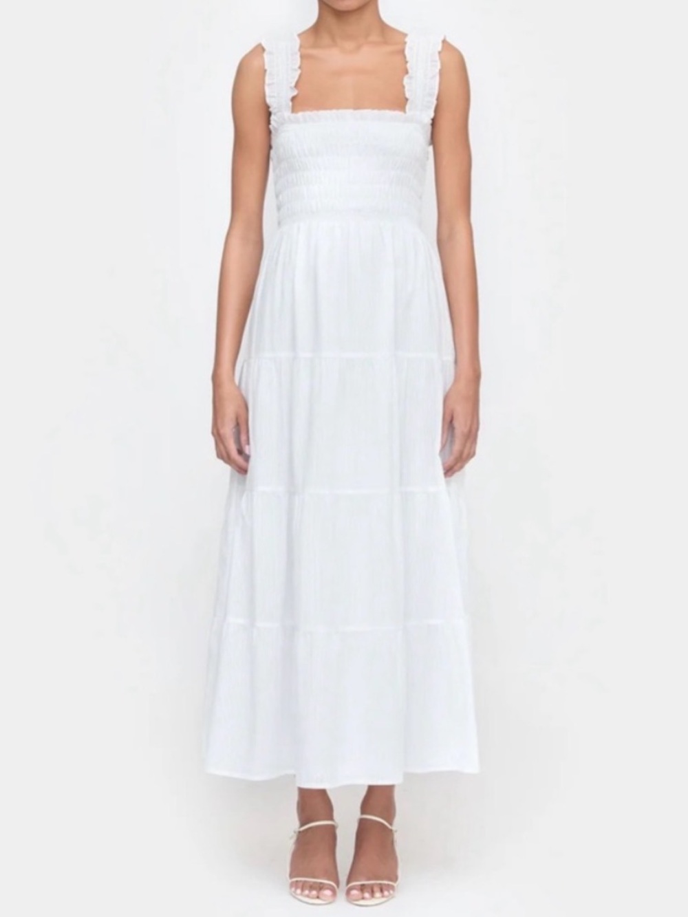 NWT HILL HOUSE The Kimmy Nap Dress in White Shadow Stripe Sz XS Tiered Maxi